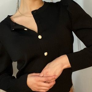 Zara Puff Sleeve Black Cardigan